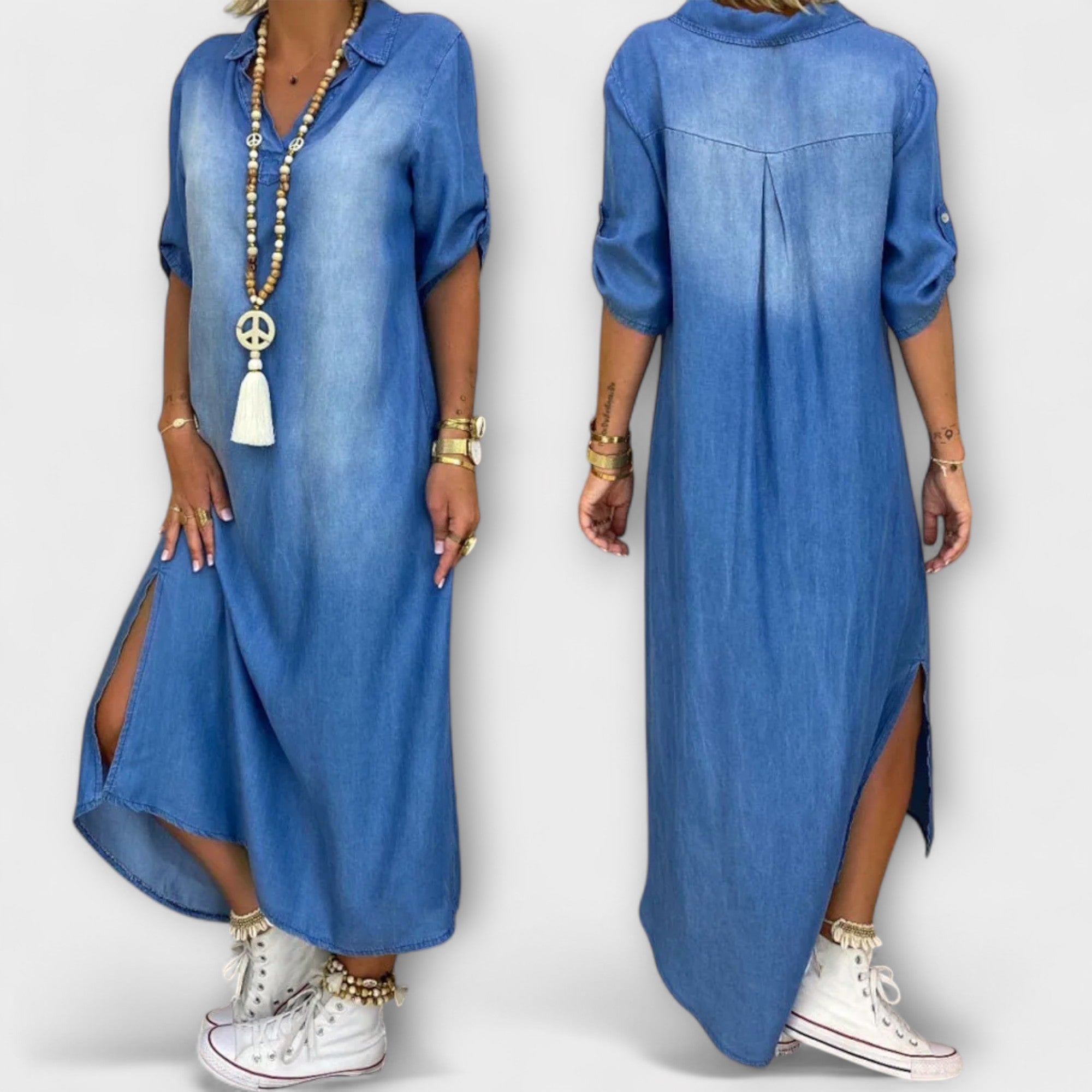 Gunda | Abito lungo effetto denim con spacco laterale — 5