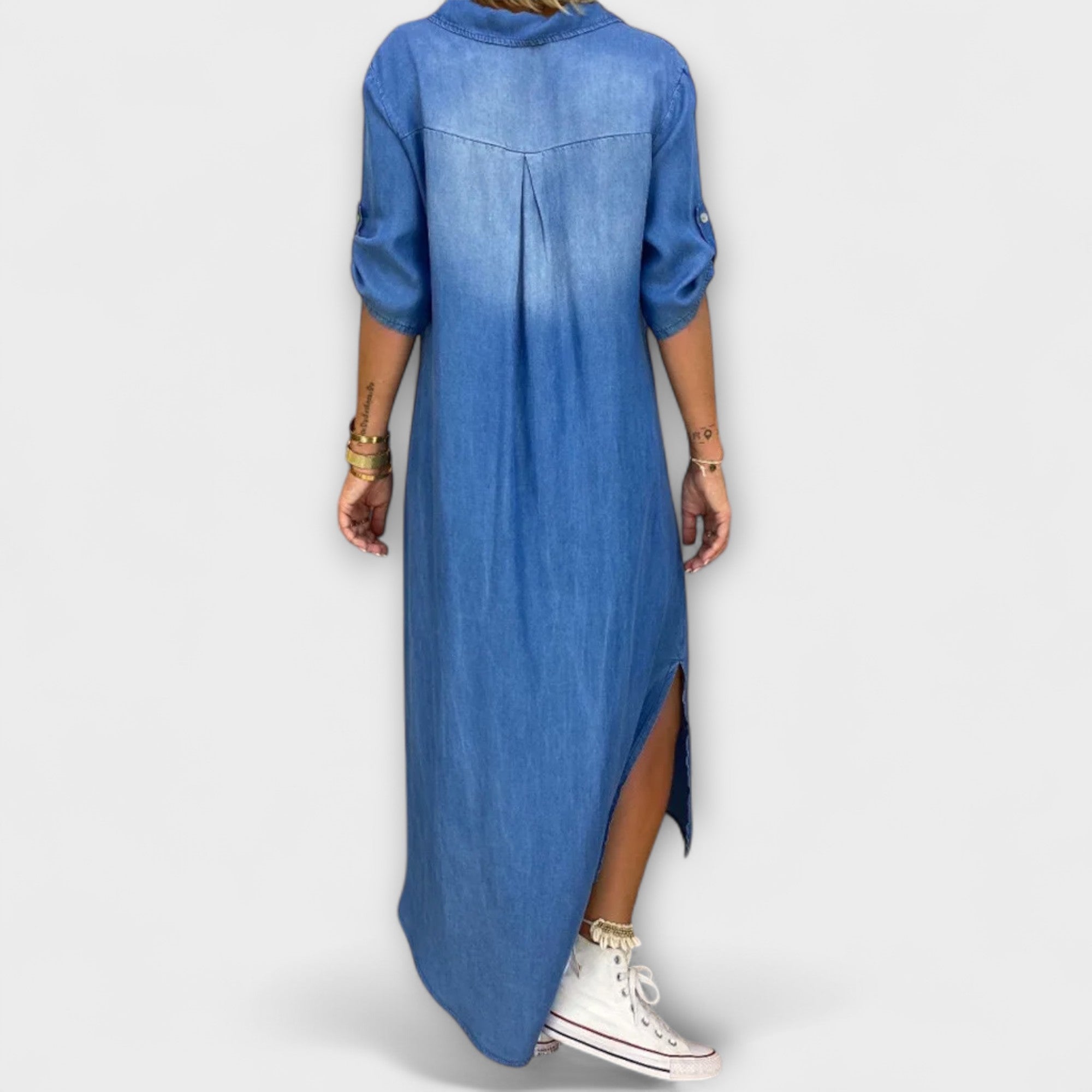 Gunda | Abito lungo effetto denim con spacco laterale — 6