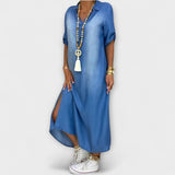 Gunda | Abito lungo effetto denim con spacco laterale — 7