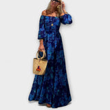 Elsa | Maxi abito floreale con spalle scoperte e motivo smock — 2