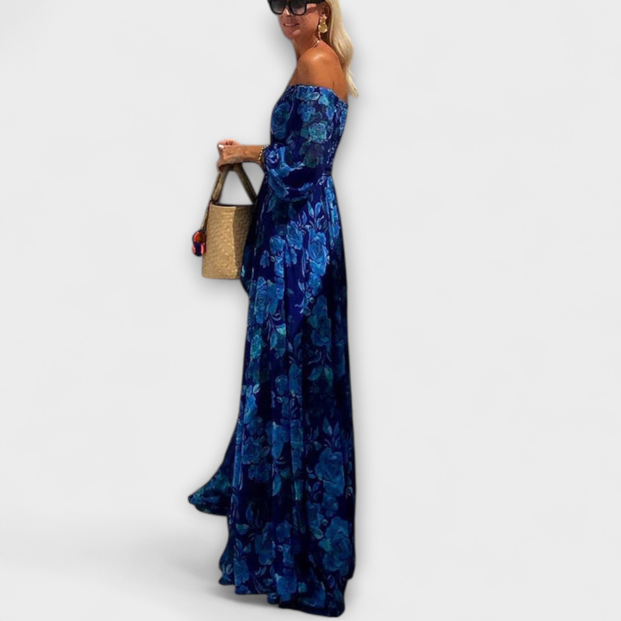 Elsa | Maxi abito floreale con spalle scoperte e motivo smock — 3