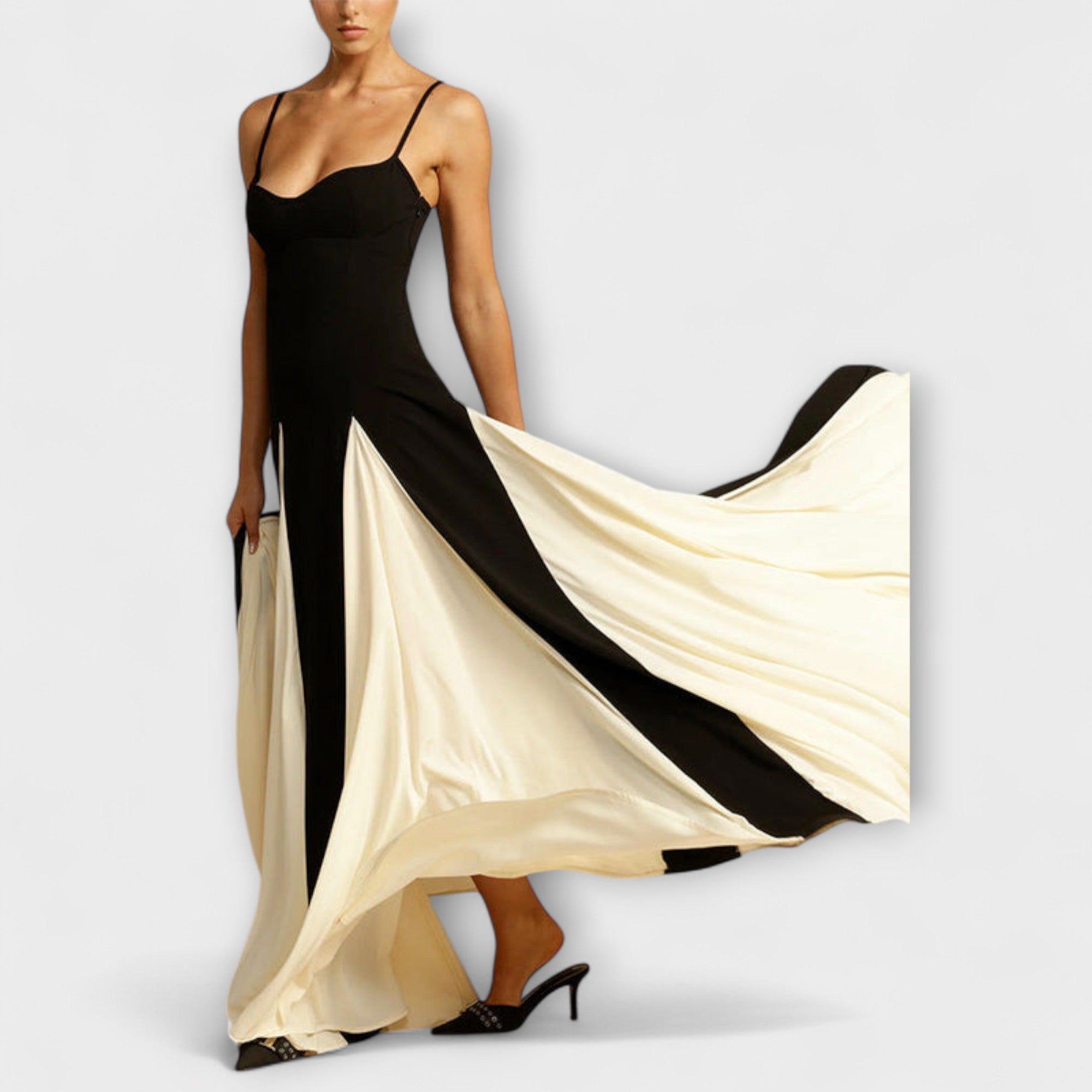Annette | Maxi abito a trapezio dall'eleganza classica con pannelli in tulle — 2