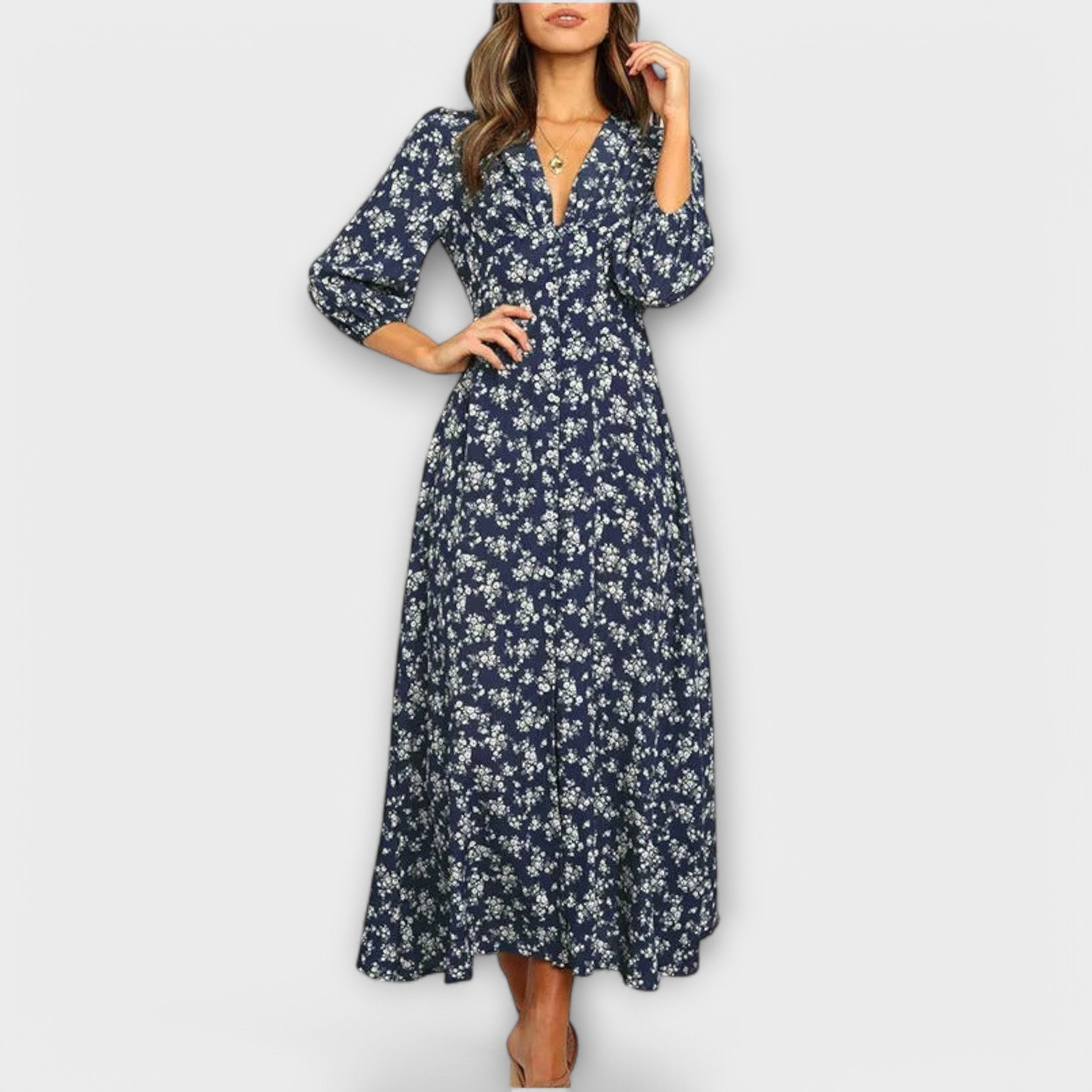 Linde | Abito lungo da donna con motivo floreale — 1