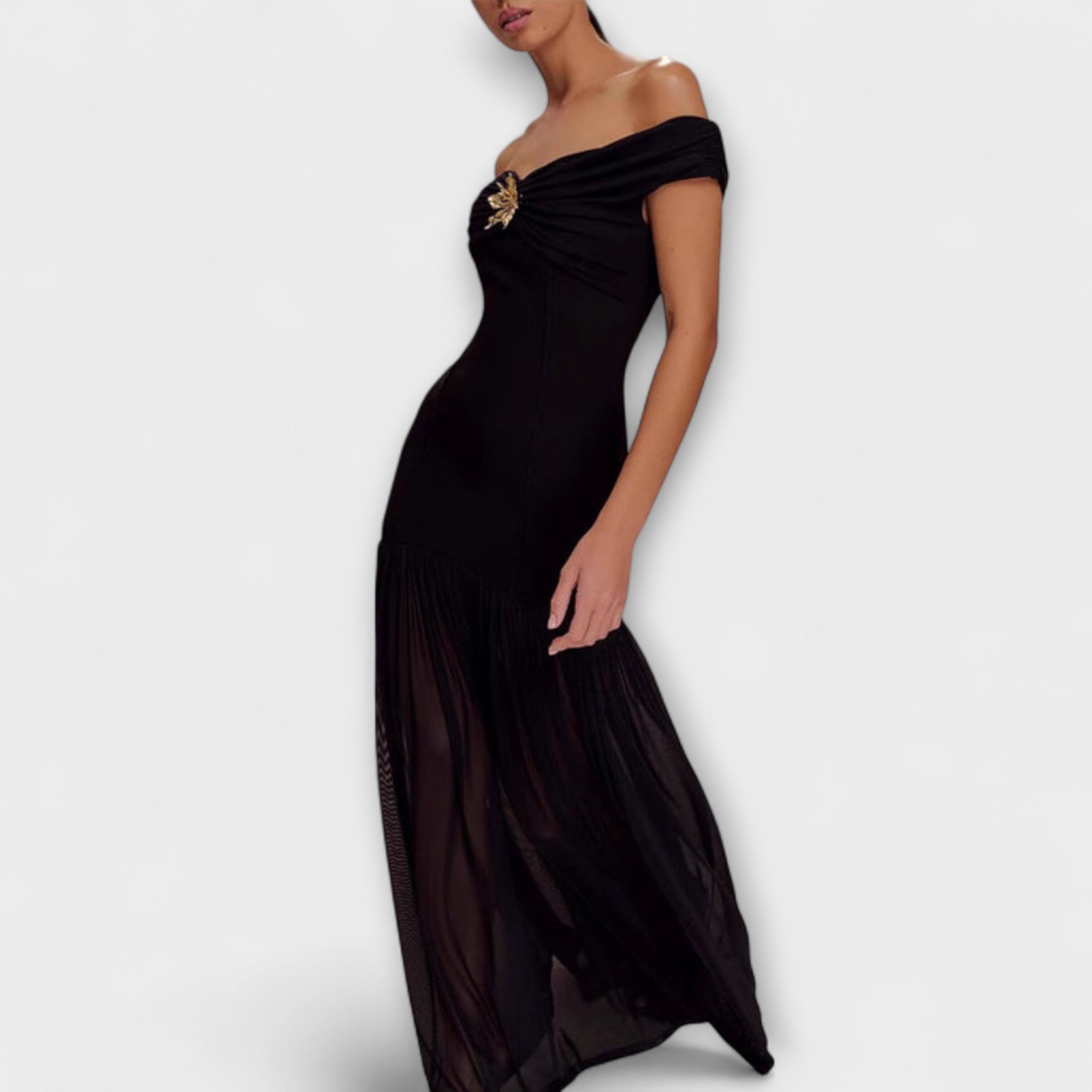 Marie | Maxi abito aderente senza spalline chic con decorazioni floreali — 5