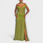 Valerie | Abito lungo verde oliva con scollo a V — 2