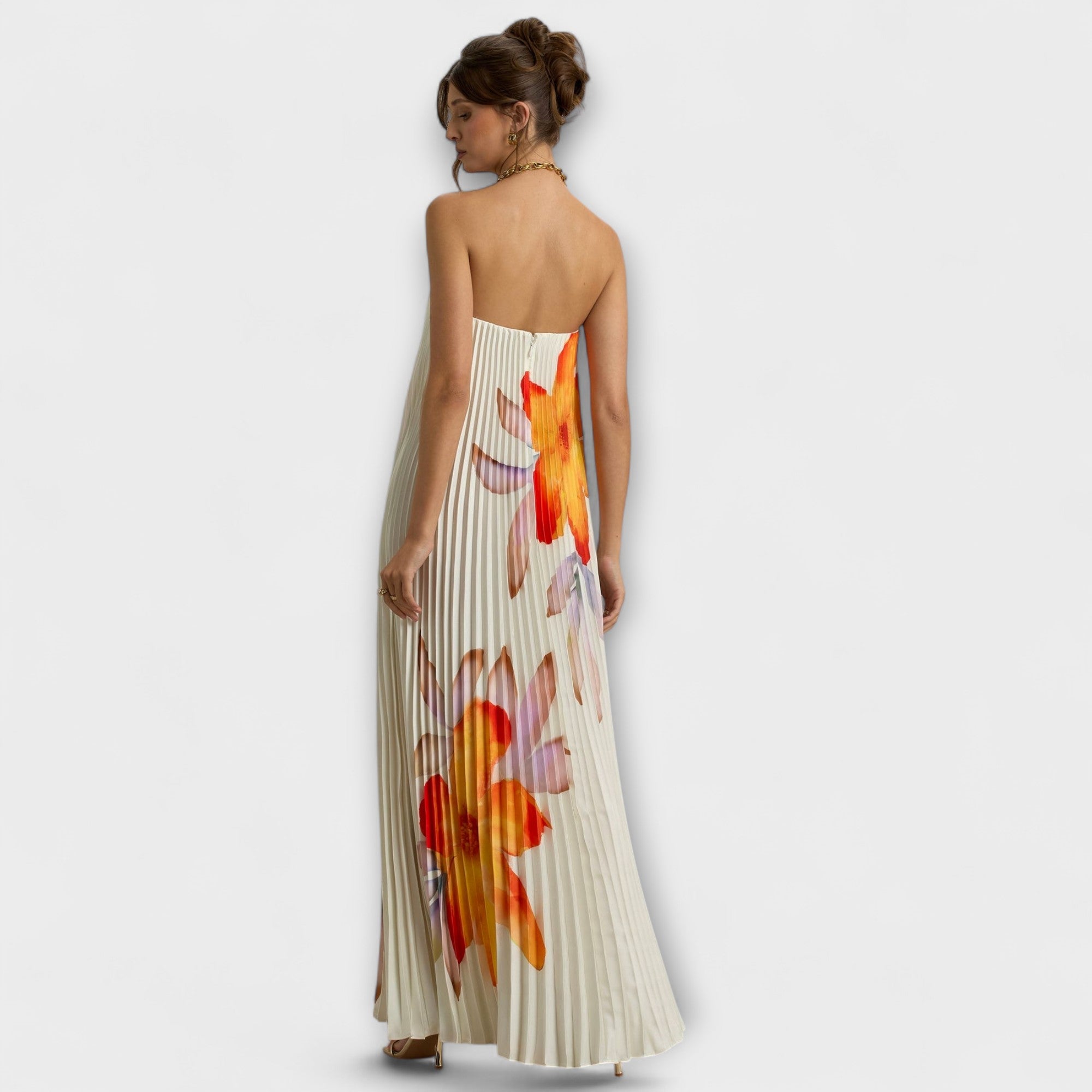 Selina | Maxi abito a cuore con motivo floreale arancione — 4