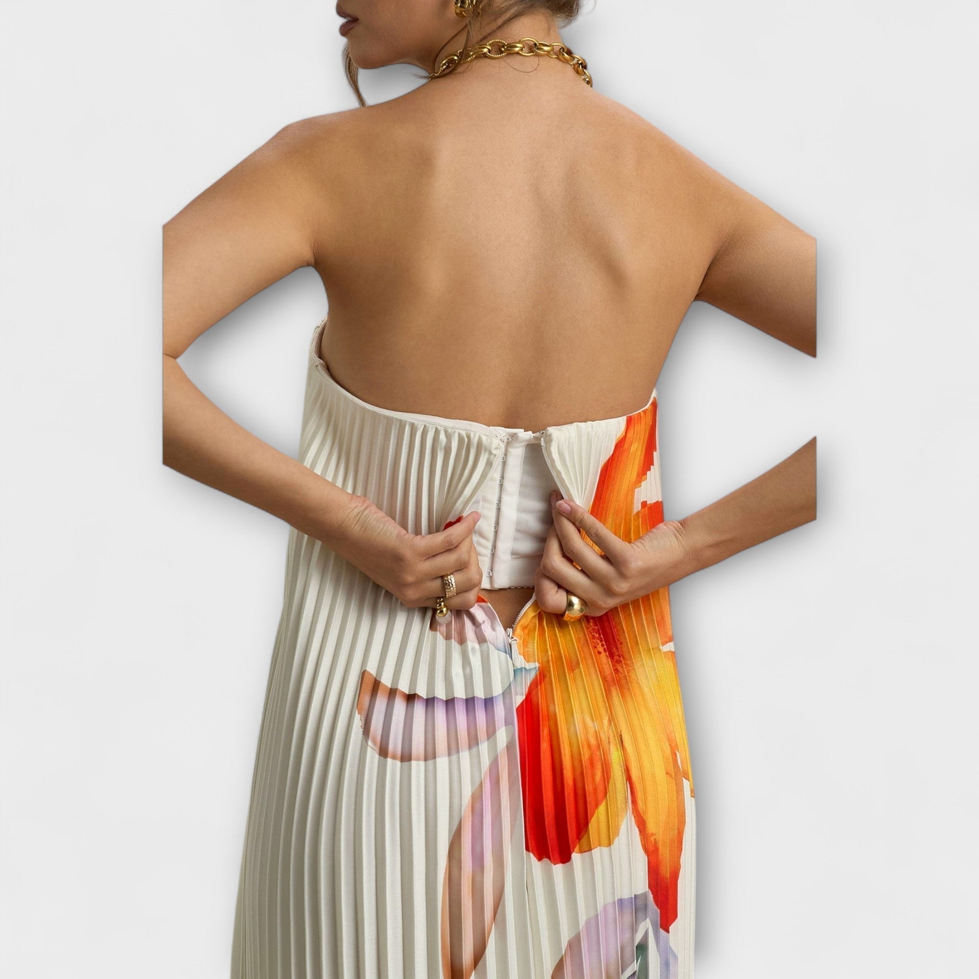 Selina | Maxi abito a cuore con motivo floreale arancione — 6