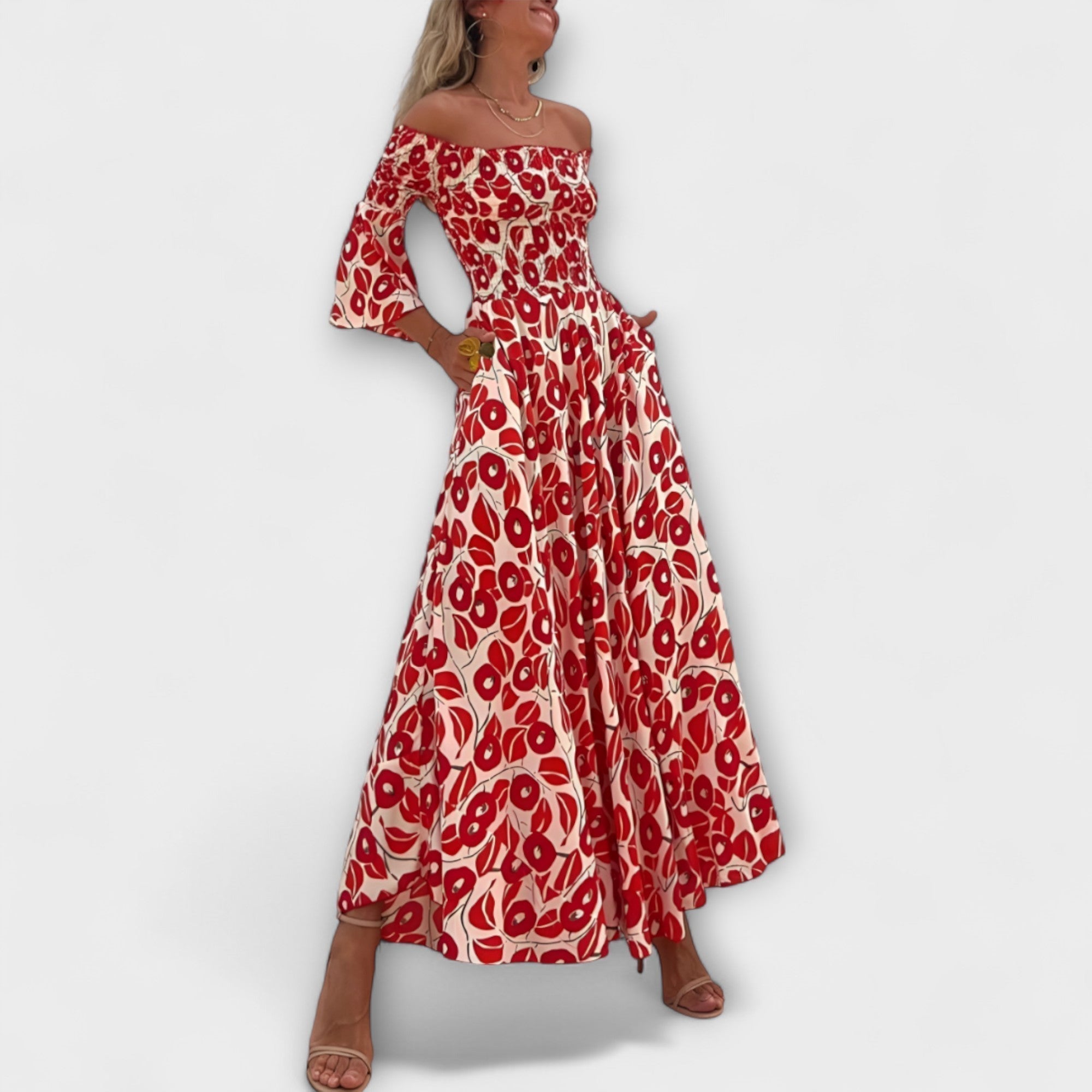 Mareike | abito con spalle scoperte con fiori marini — 2
