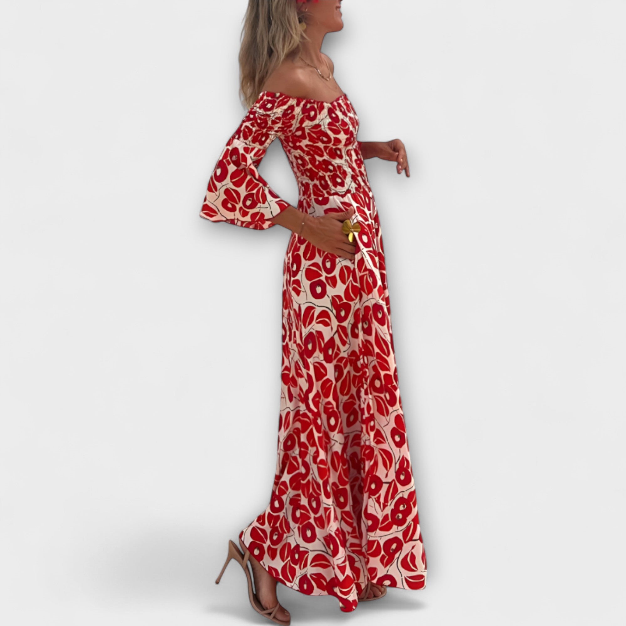 Mareike | abito con spalle scoperte con fiori marini — 4
