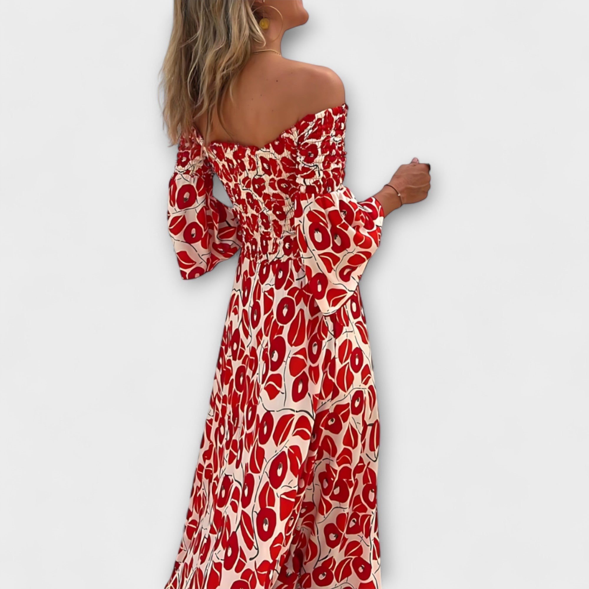 Mareike | abito con spalle scoperte con fiori marini — 5