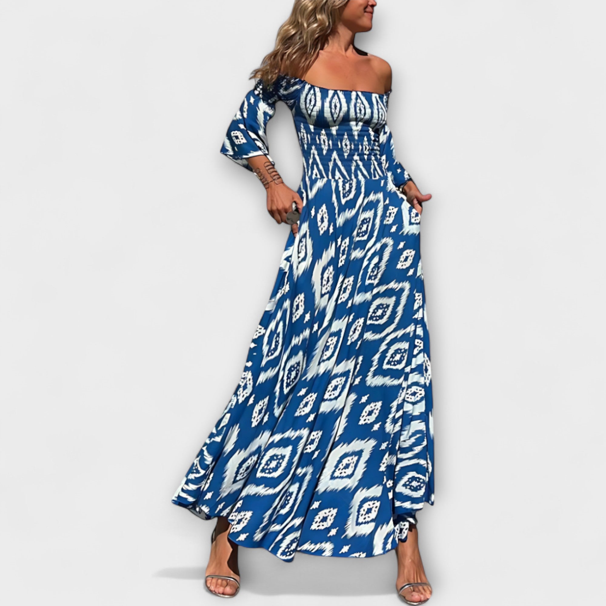 Mareike | abito con spalle scoperte con fiori marini — 6