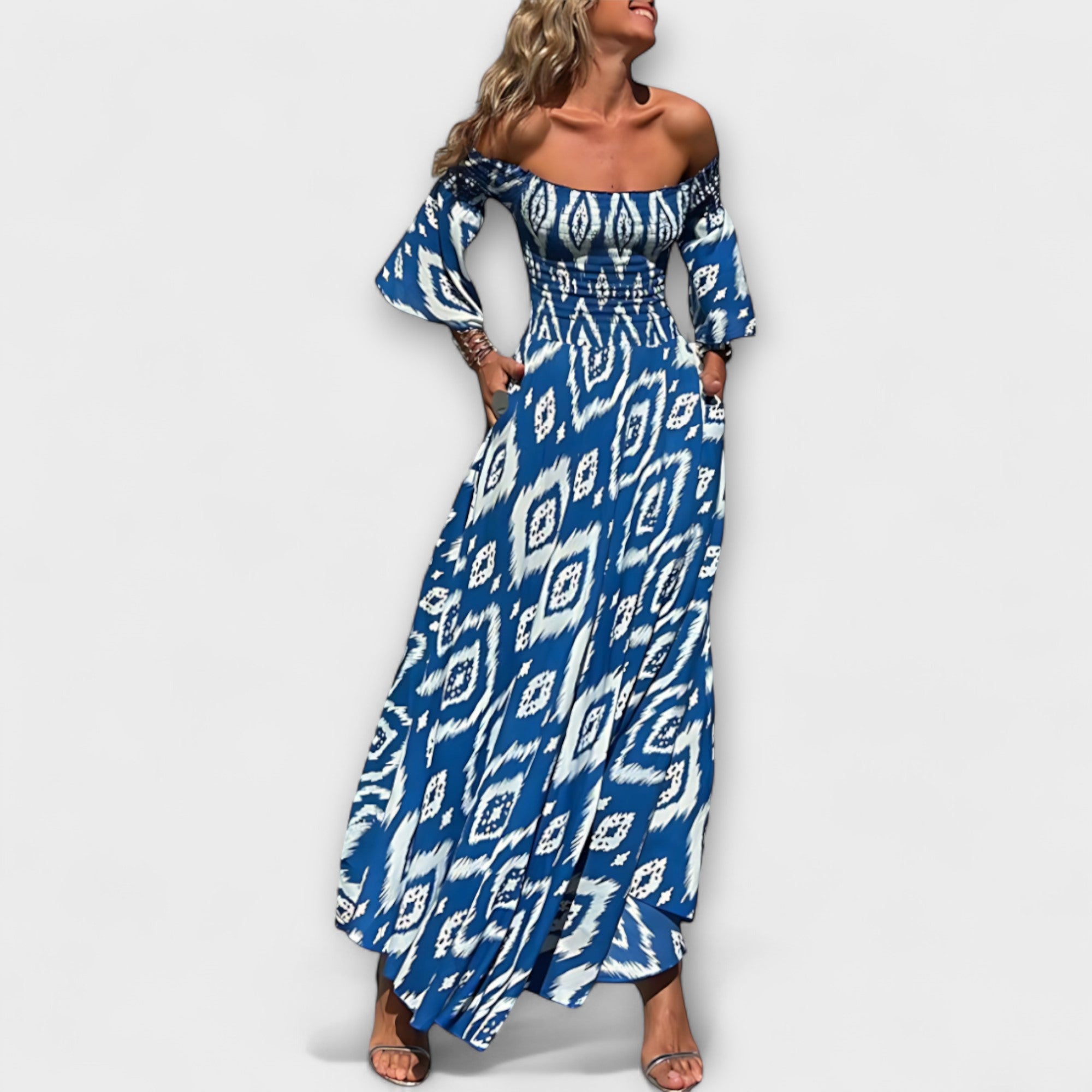 Mareike | abito con spalle scoperte con fiori marini — 7