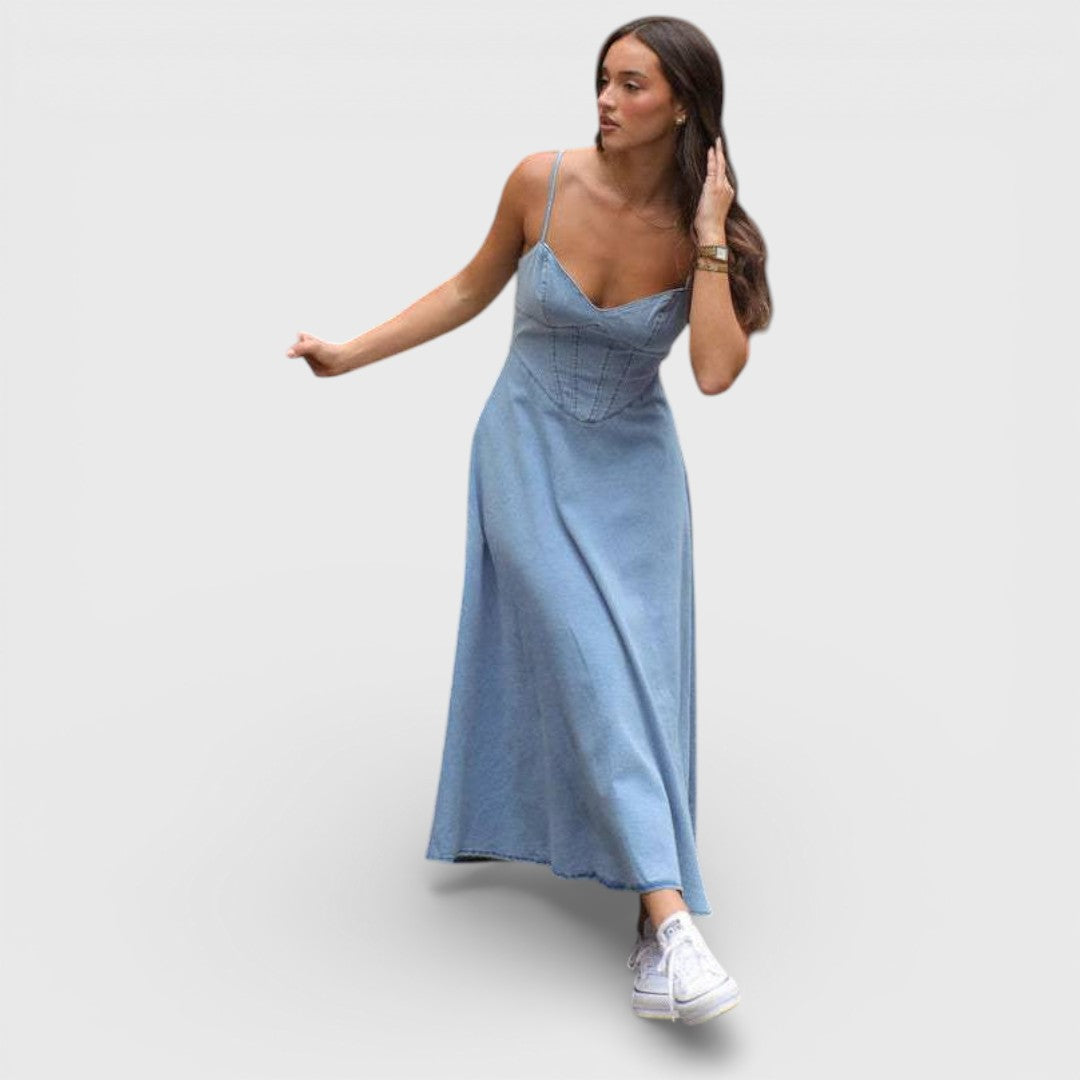 Kira | Abito senza spalline blu jeans — 1