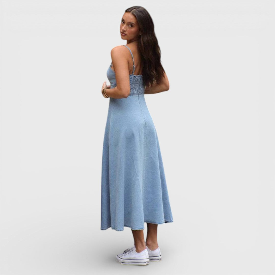 Kira | Abito senza spalline blu jeans — 2