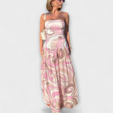 Isabelle | Splendido maxi abito pastello con spalle scoperte — 1