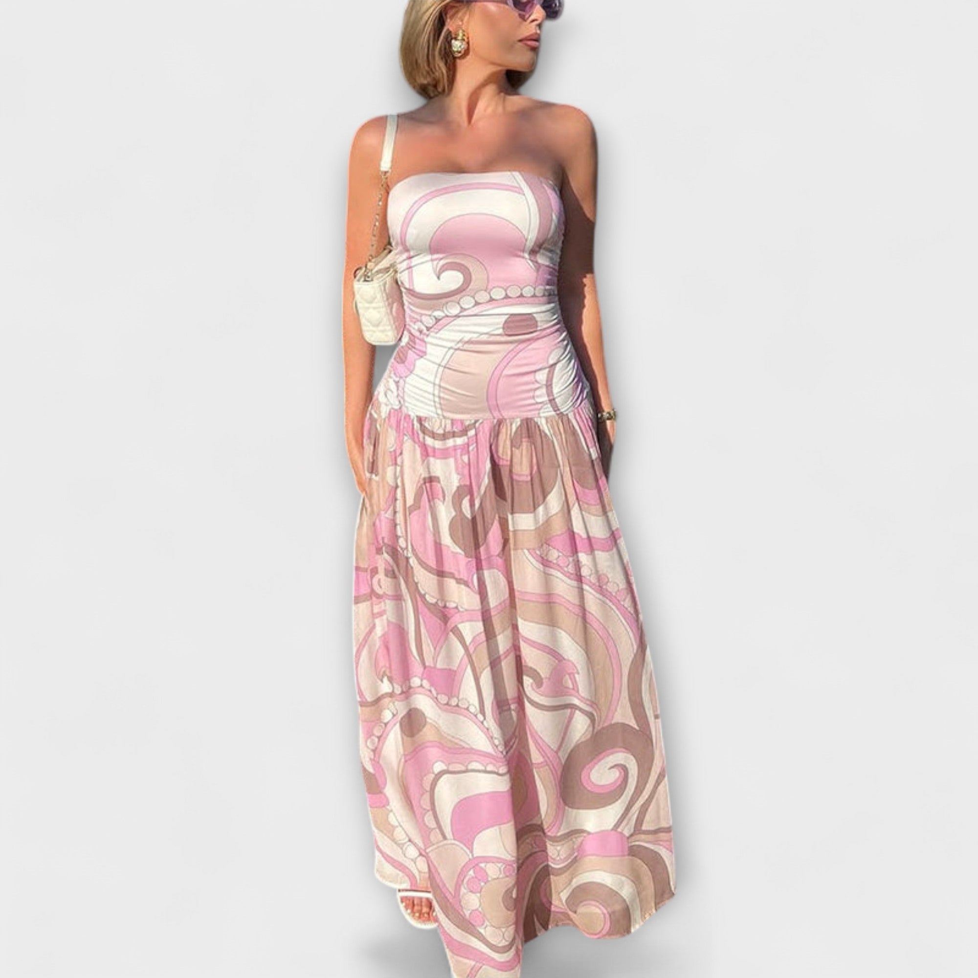 Isabelle | Splendido maxi abito pastello con spalle scoperte — 1