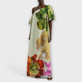 Amelie | Maxi abito con stampa floreale con colletto inclinato e maniche a sbuffo — 2