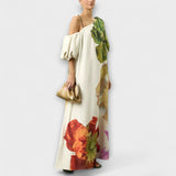 Amelie | Maxi abito con stampa floreale con colletto inclinato e maniche a sbuffo — 3