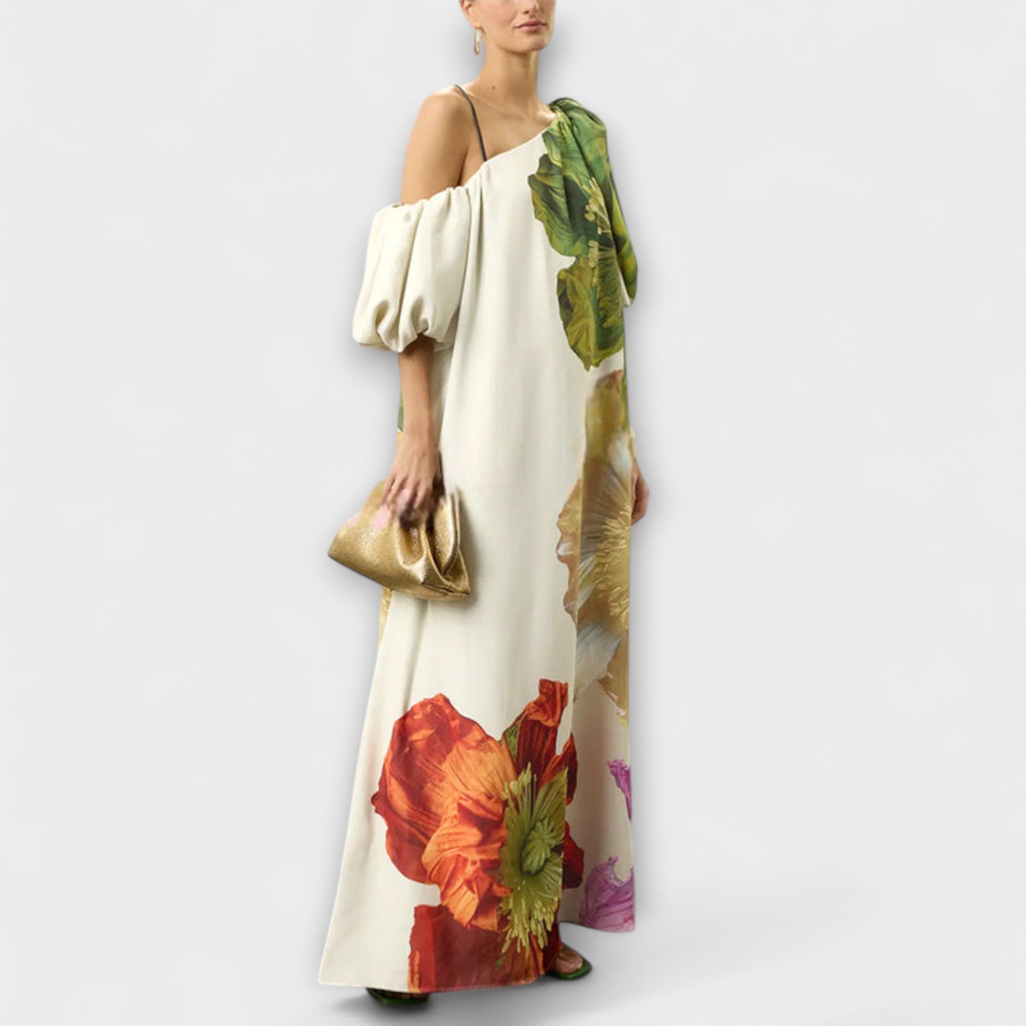 Amelie | Maxi abito con stampa floreale con colletto inclinato e maniche a sbuffo — 3