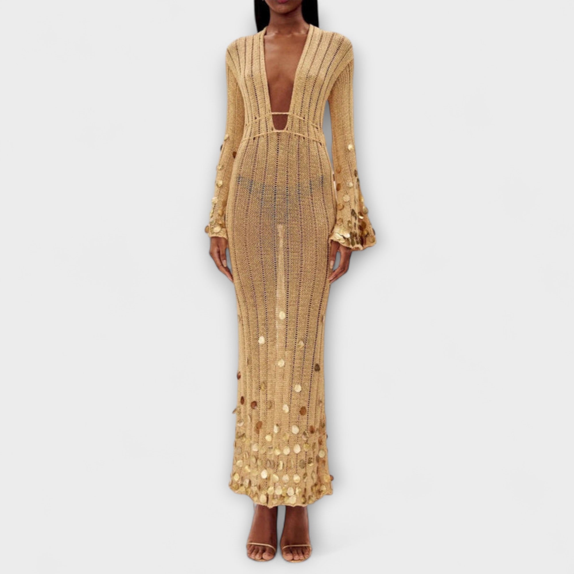 Theresa | Abito lungo in maglia color oro di Dolly — 1