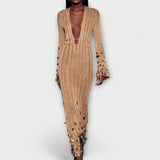Theresa | Abito lungo in maglia color oro di Dolly — 4