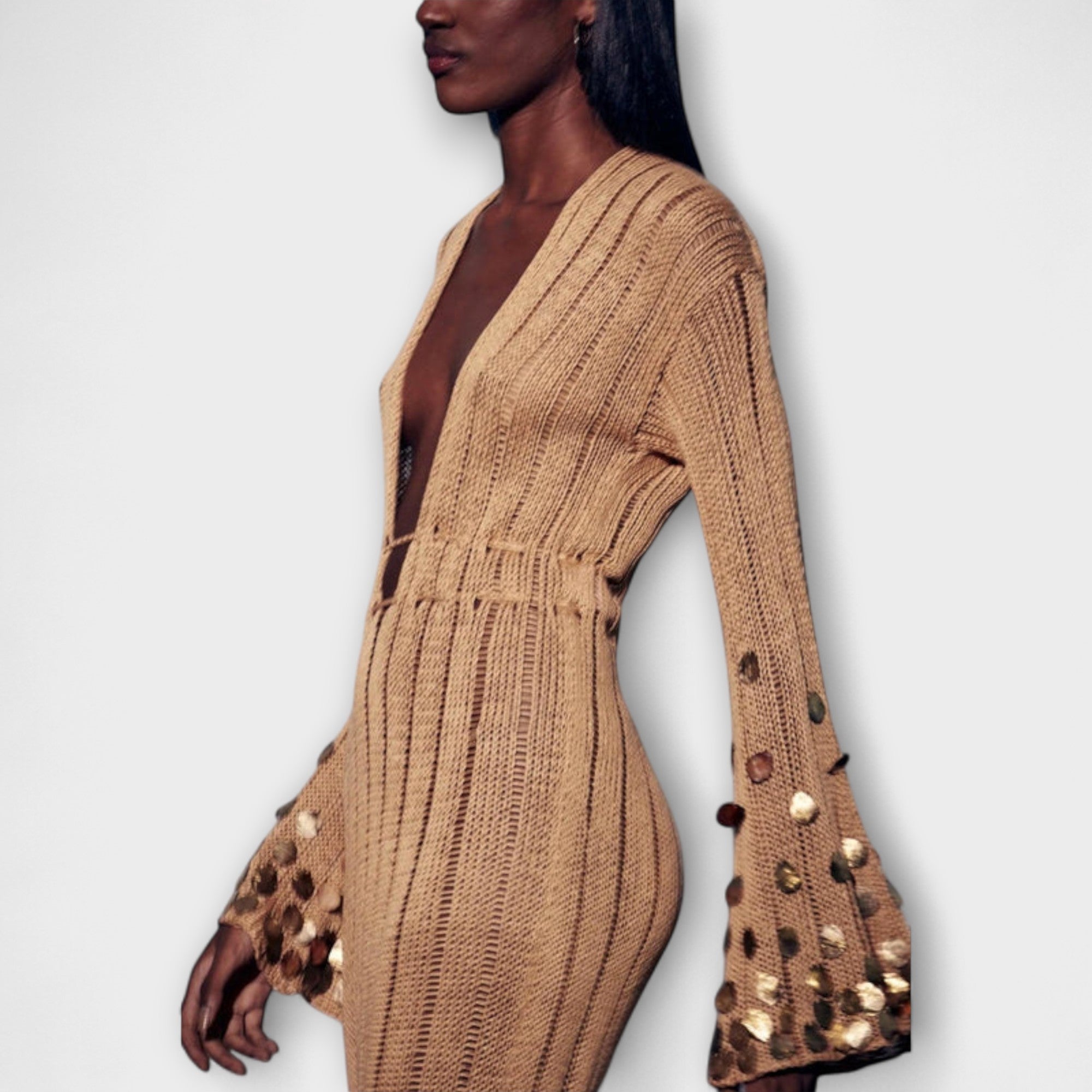 Theresa | Abito lungo in maglia color oro di Dolly — 5