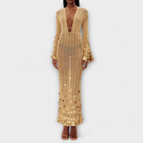 Theresa | Abito lungo in maglia color oro di Dolly — 8