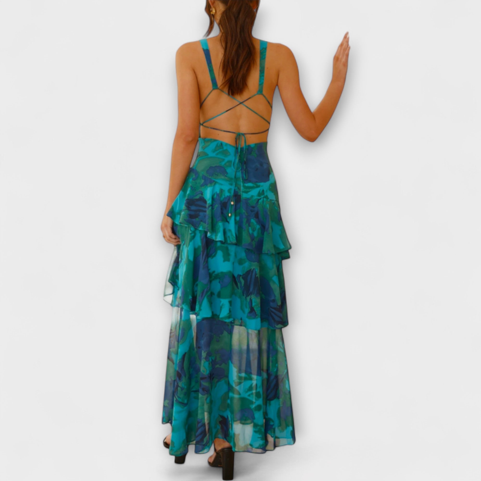 Gisela | Abito in chiffon con scollo a V e strati fluidi — 2