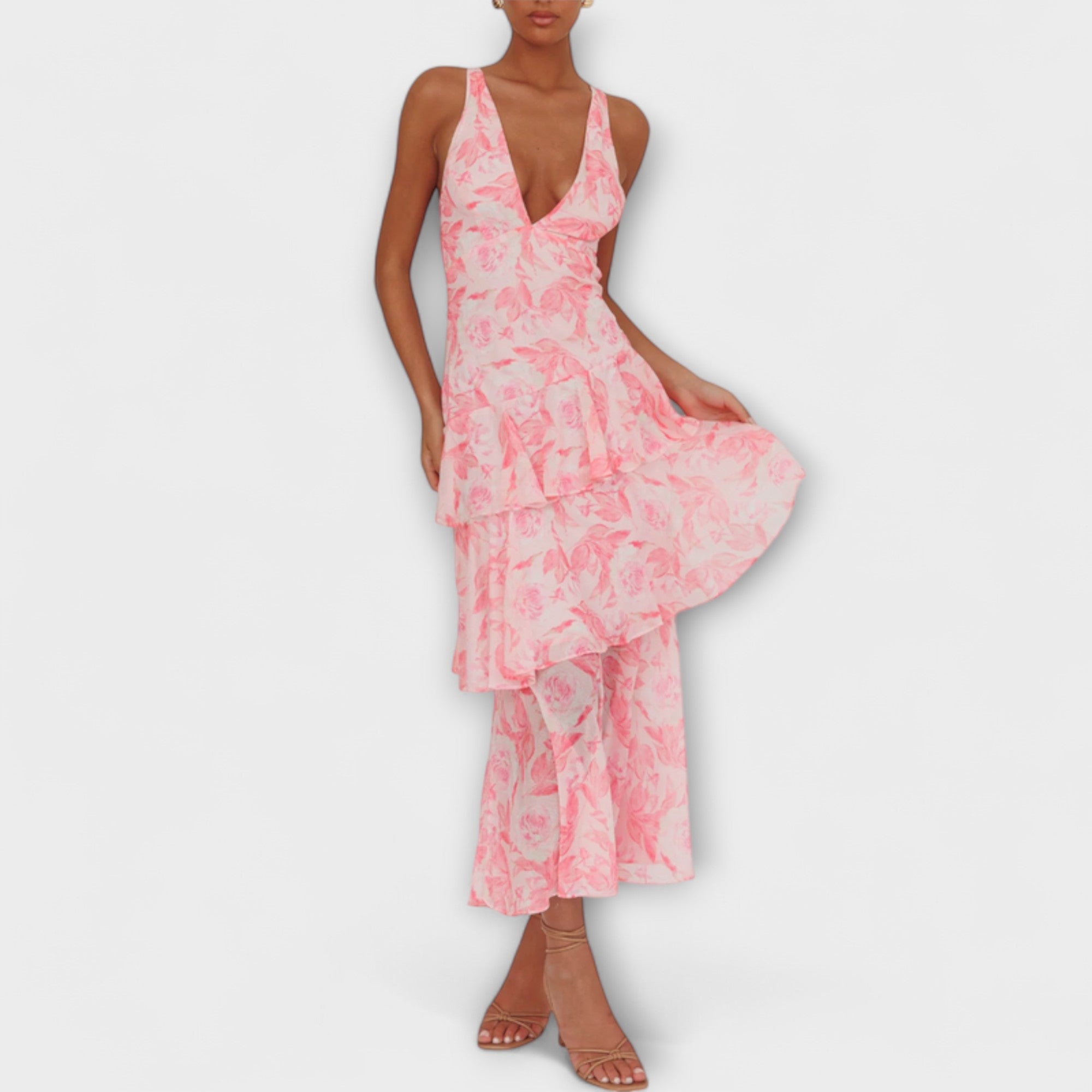 Gisela | Abito in chiffon con scollo a V e strati fluidi — 5