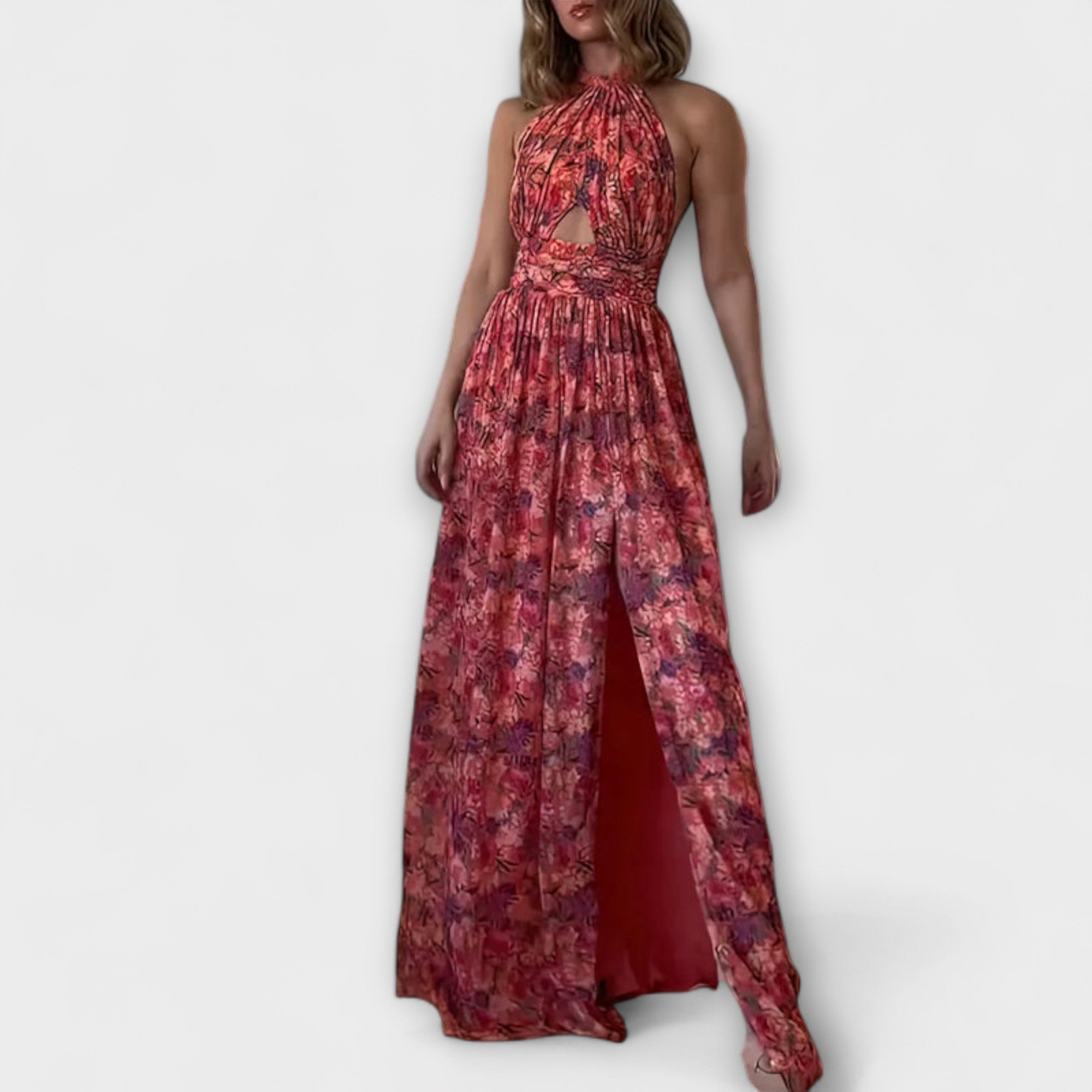 Carolin | Abito maxi con schiena scoperta e motivo floreale — 1