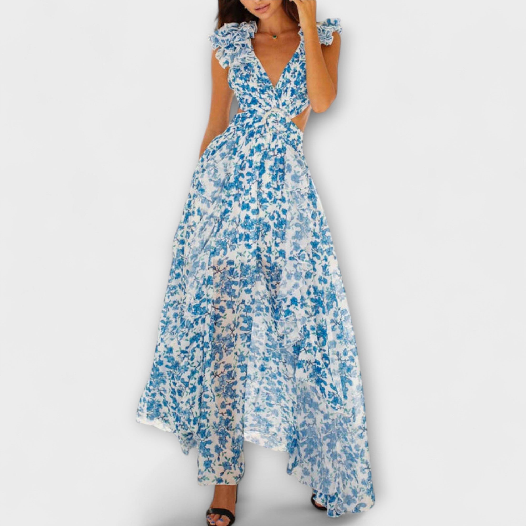 Tanja | Abito maxi con orli a volant e dettagli cut-out — 4