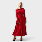 Hannah | Abito midi con spalle scoperte e maniche a palloncino con volant — 1
