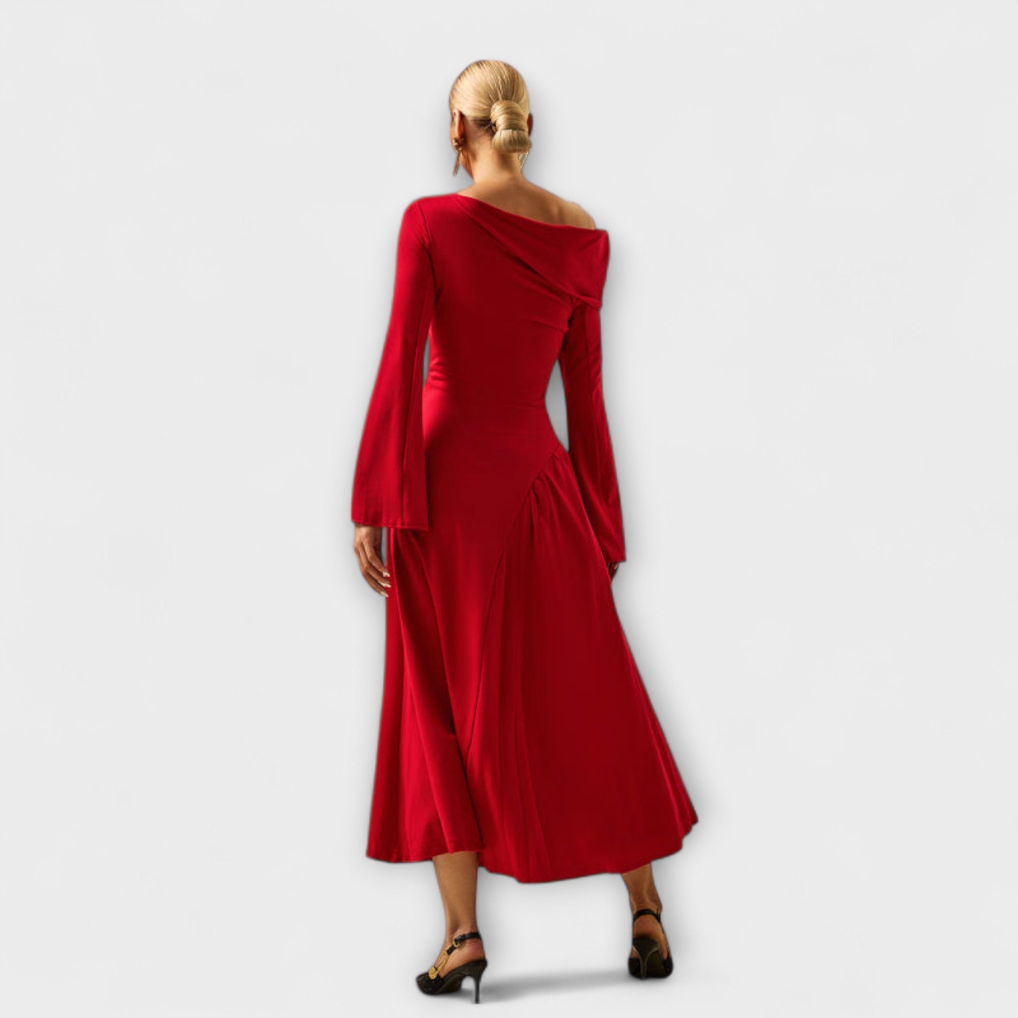 Hannah | Abito midi con spalle scoperte e maniche a palloncino con volant — 2