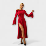 Hannah | Abito midi con spalle scoperte e maniche a palloncino con volant — 4