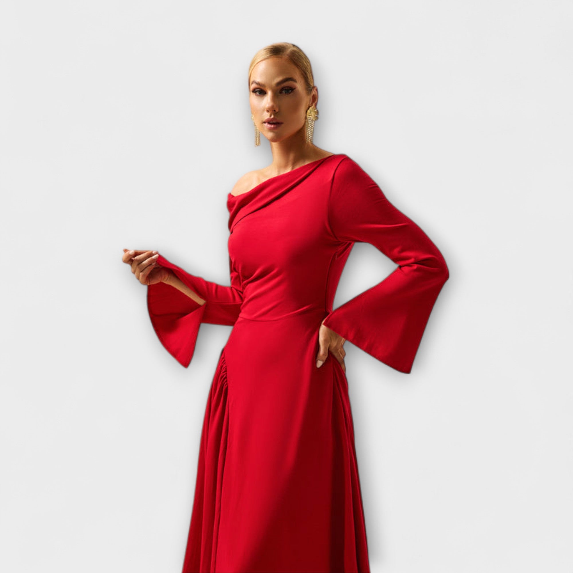 Hannah | Abito midi con spalle scoperte e maniche a palloncino con volant — 5