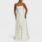 Margit | Maxi abito chic in pizzo floreale con spalline sottili — 1