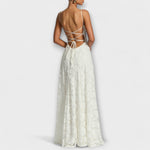 Margit | Maxi abito chic in pizzo floreale con spalline sottili — 2