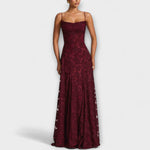 Margit | Maxi abito chic in pizzo floreale con spalline sottili — 3