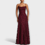 Margit | Maxi abito chic in pizzo floreale con spalline sottili — 3