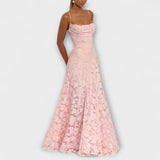 Margit | Maxi abito chic in pizzo floreale con spalline sottili — 5
