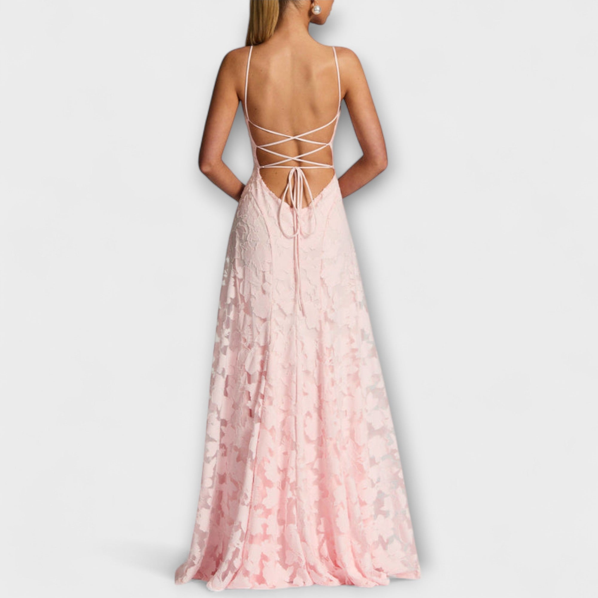 Margit | Maxi abito chic in pizzo floreale con spalline sottili — 6