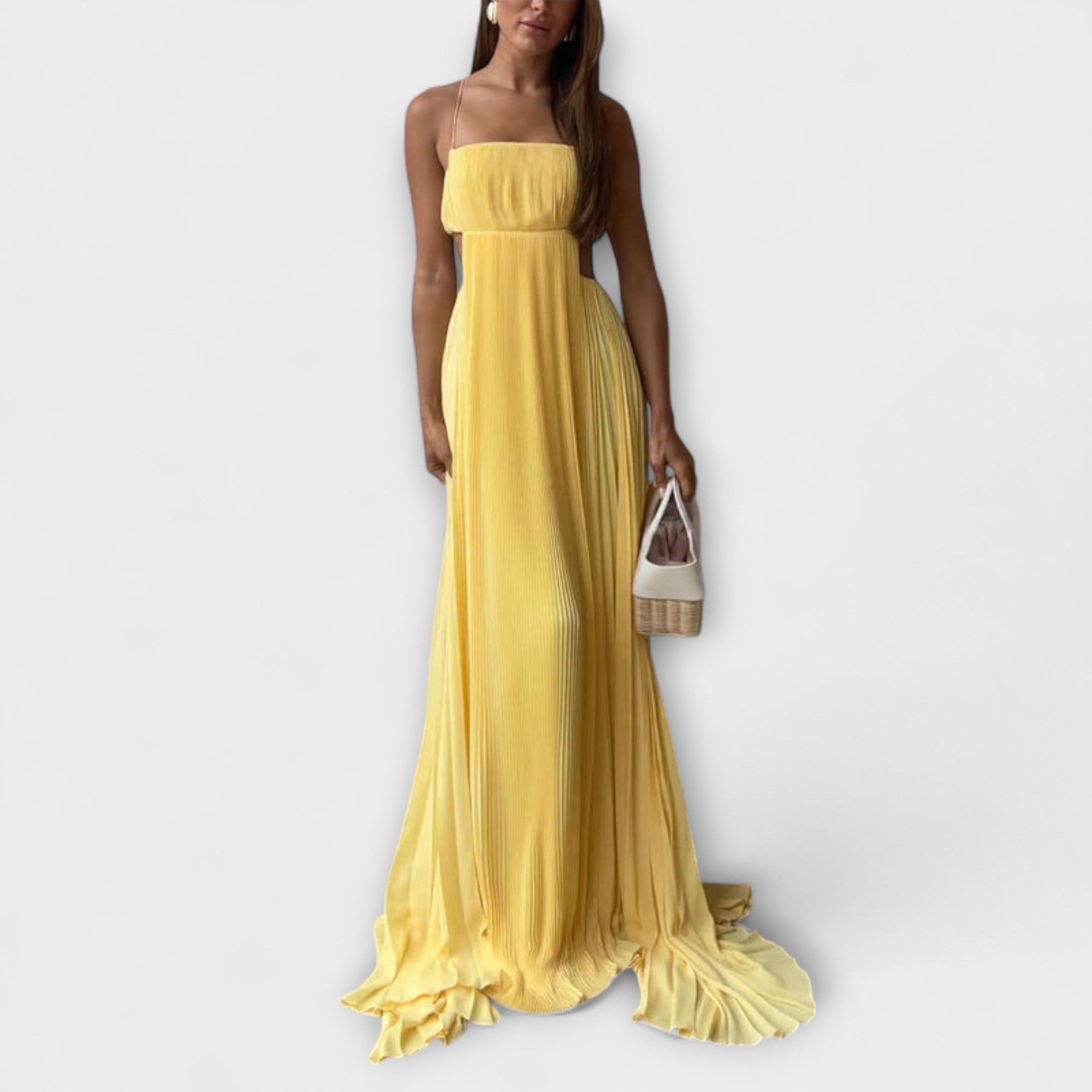 Heike | Abito lungo elegante e fluido con cut-out plissettato — 3