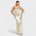 Lia | Abito in satin decorato con spalline allacciate sul retro — 1