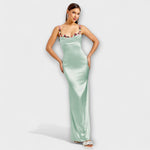 Lia | Abito in satin decorato con spalline allacciate sul retro — 3