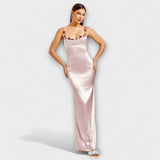 Lia | Abito in satin decorato con spalline allacciate sul retro — 5