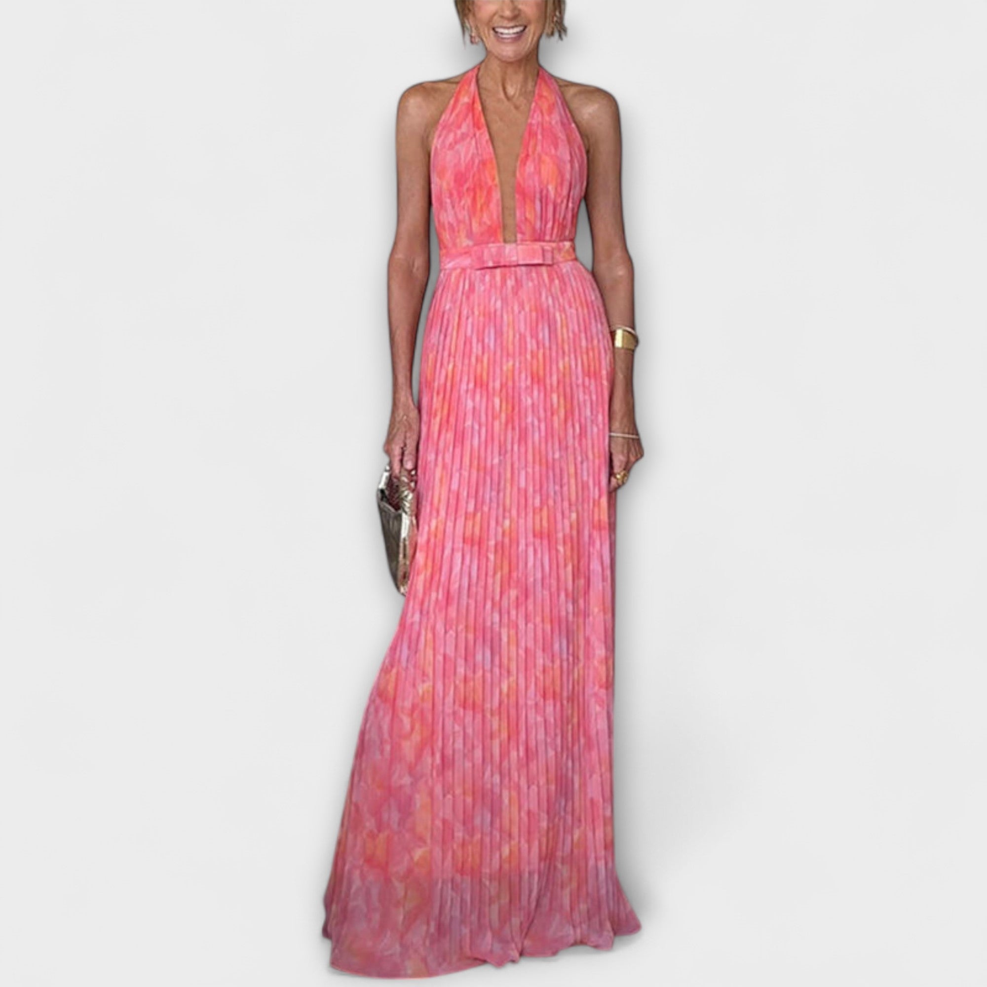 Mathilda | Abito maxi plissettato con scollo a V e scollo all'americana chic — 1