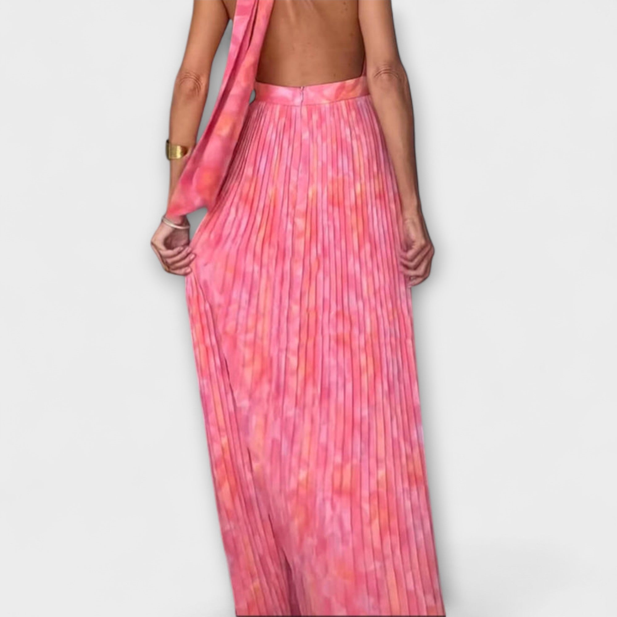 Mathilda | Abito maxi plissettato con scollo a V e scollo all'americana chic — 3