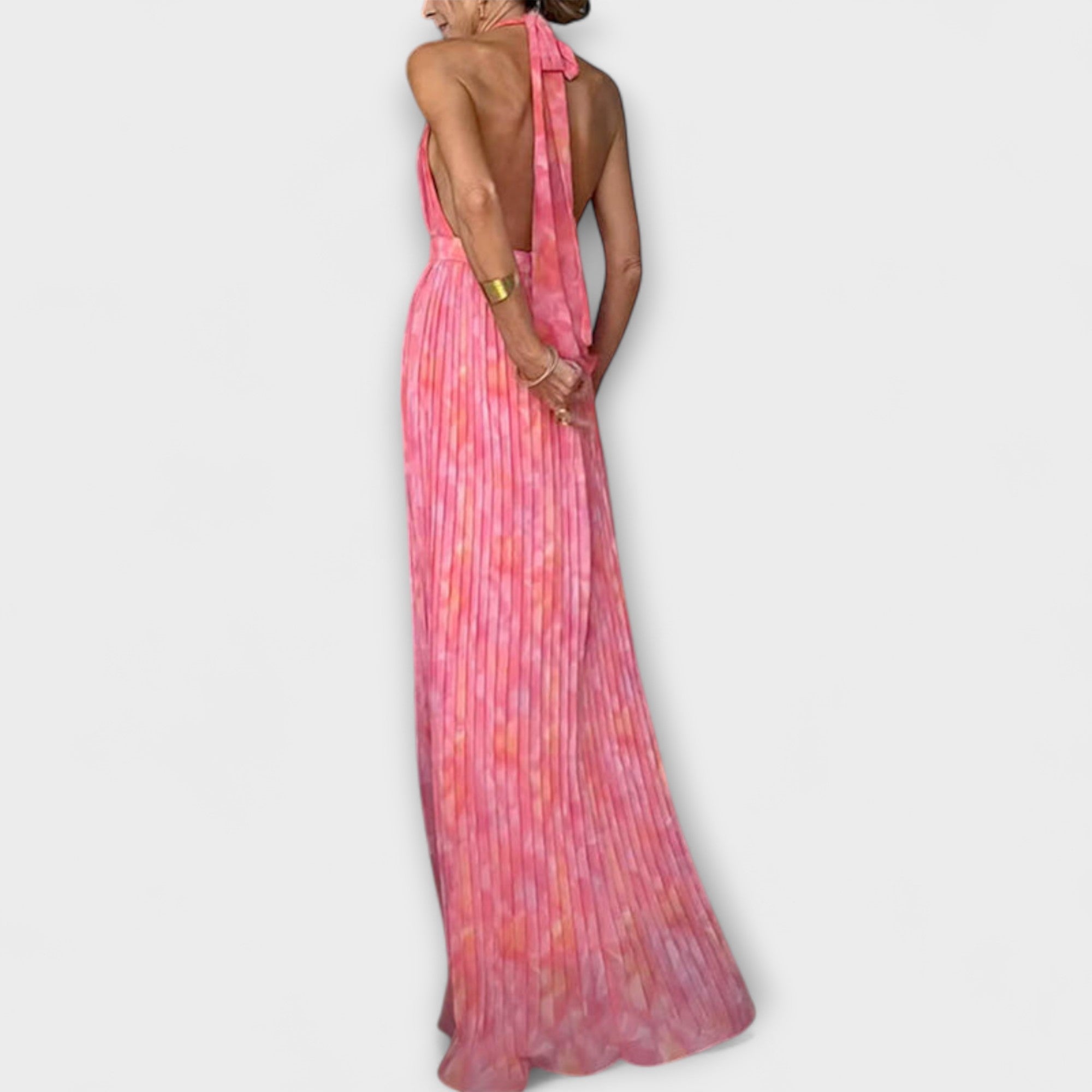 Mathilda | Abito maxi plissettato con scollo a V e scollo all'americana chic — 4