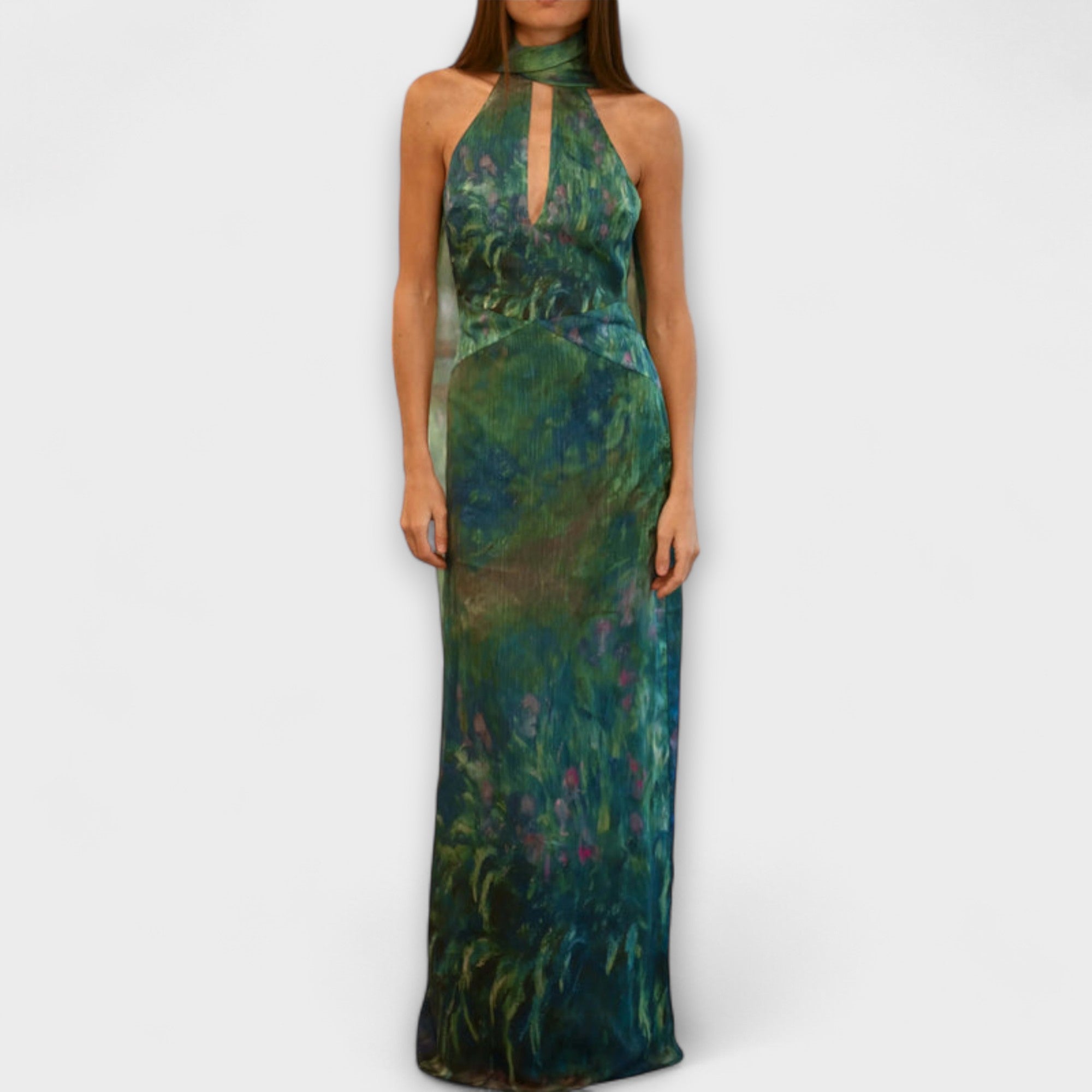 Jennifer | Abito lungo Monet con stampa Iris — 1