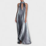 Anke | Maxi abito a trapezio con pieghe metallizzate — 1